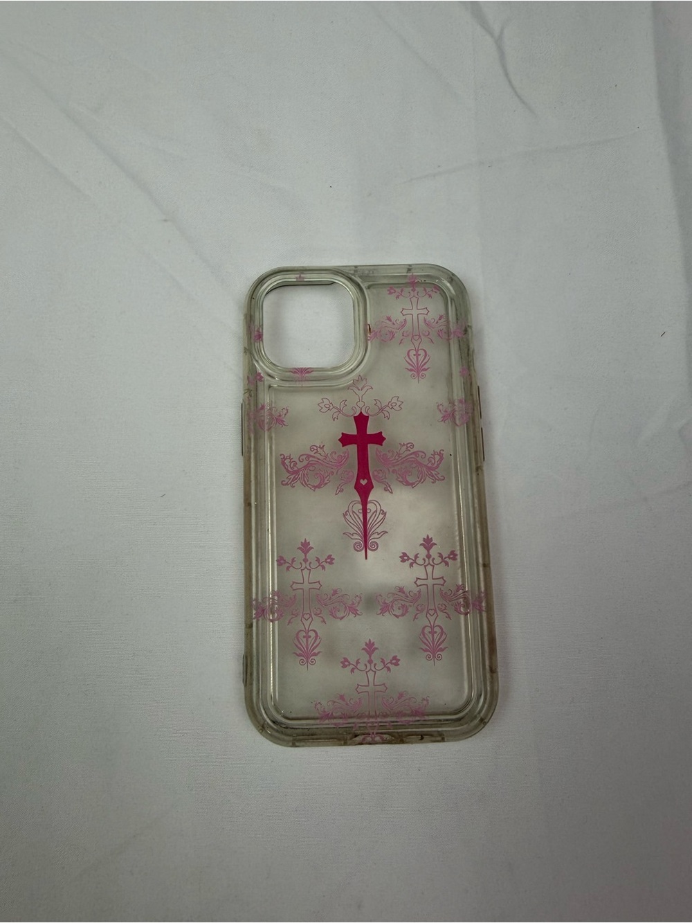 Clear Pink Cross Pattern iPhone 15 Case - Unbranded